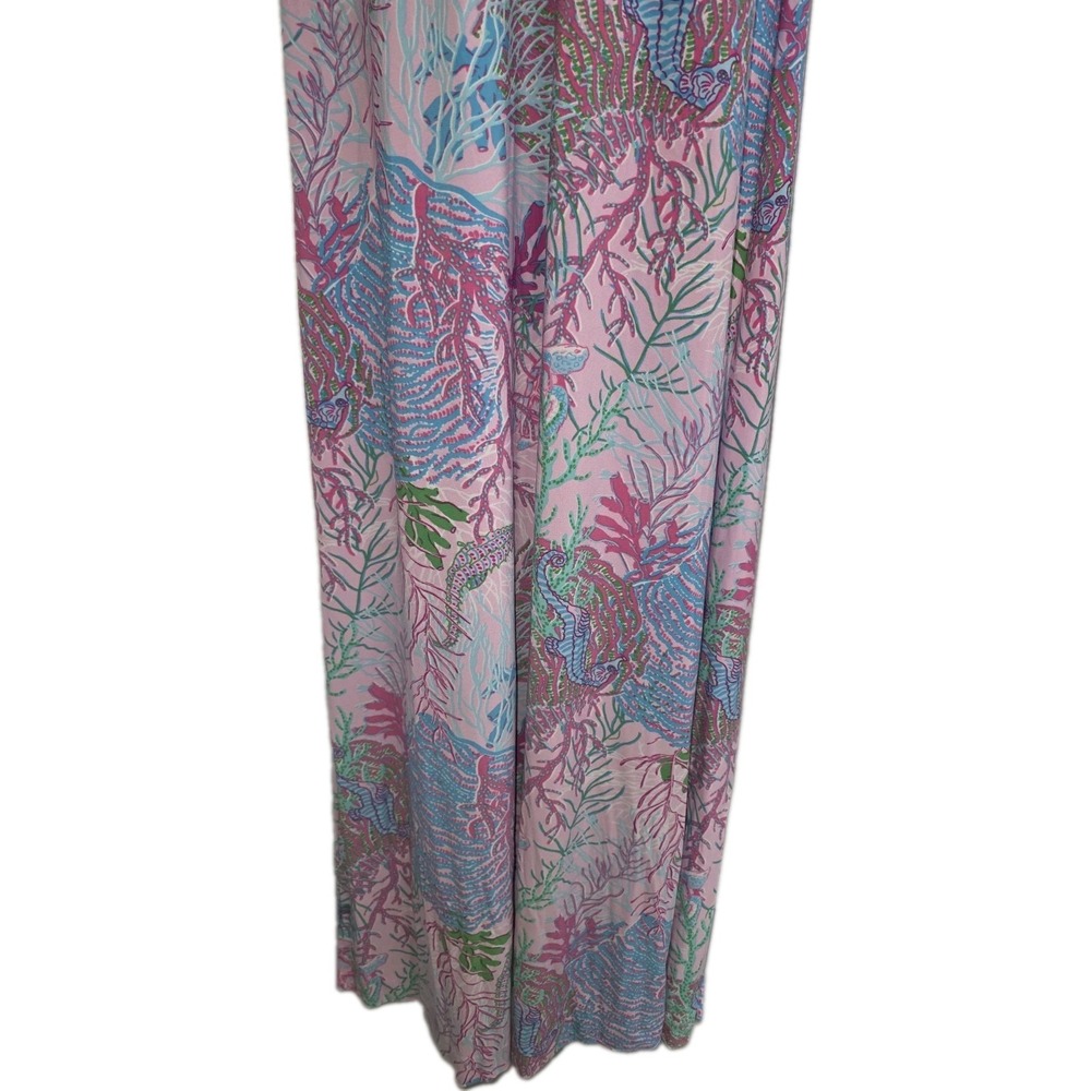 Pappagallo Dress Maxi Cactus Rose Sea Horse Coral Size Large Preppy Resortwear - Picture 3 of 8